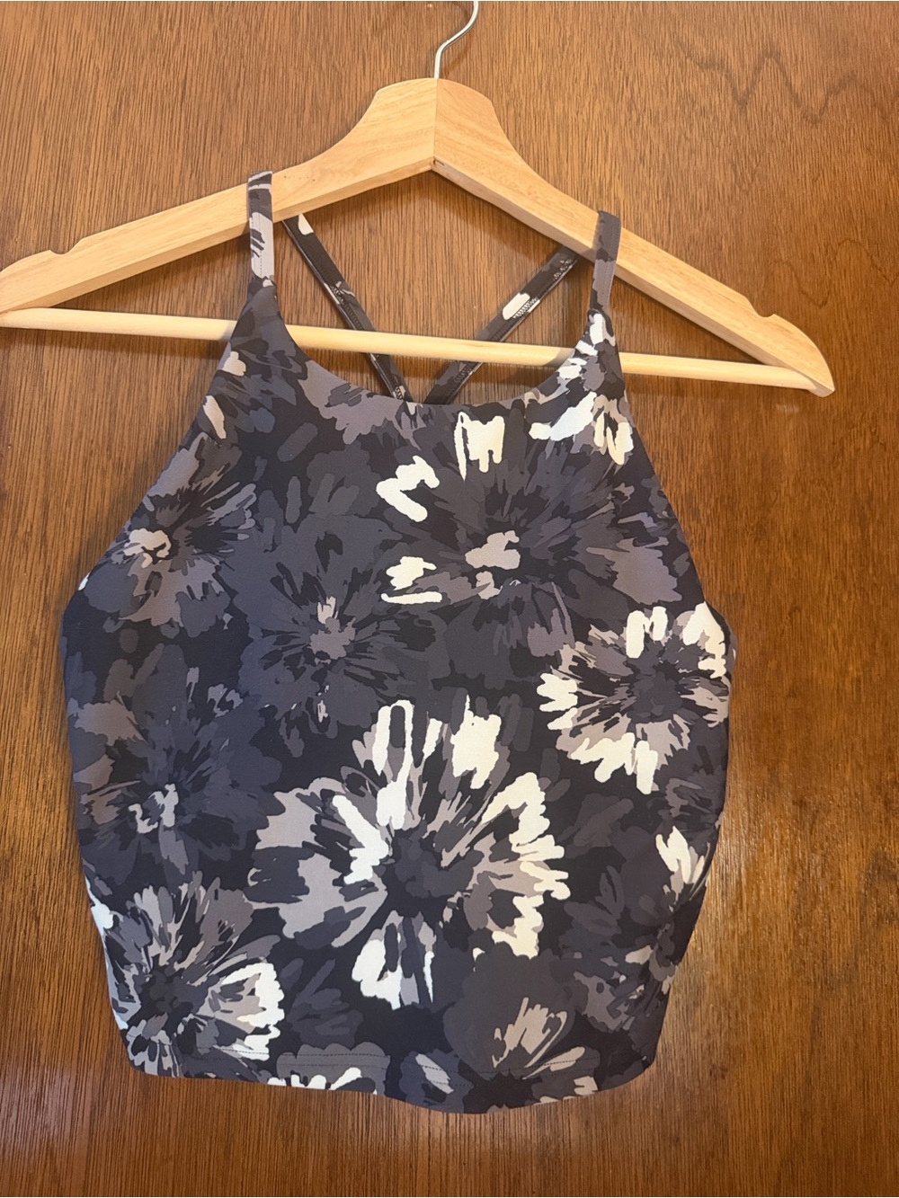 Old Navy Charcoal and White Floral High-Neck Camisole